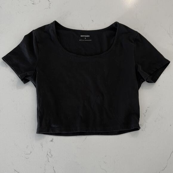Express Black Cotton Crop Top Simplistic Everyday Basic Shirt Size Women's Small - Picture 1 of 2